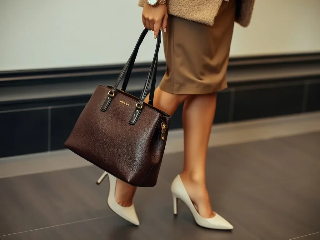 kobieta elegancko ubrana nosząca Torebkę buty i zegarek