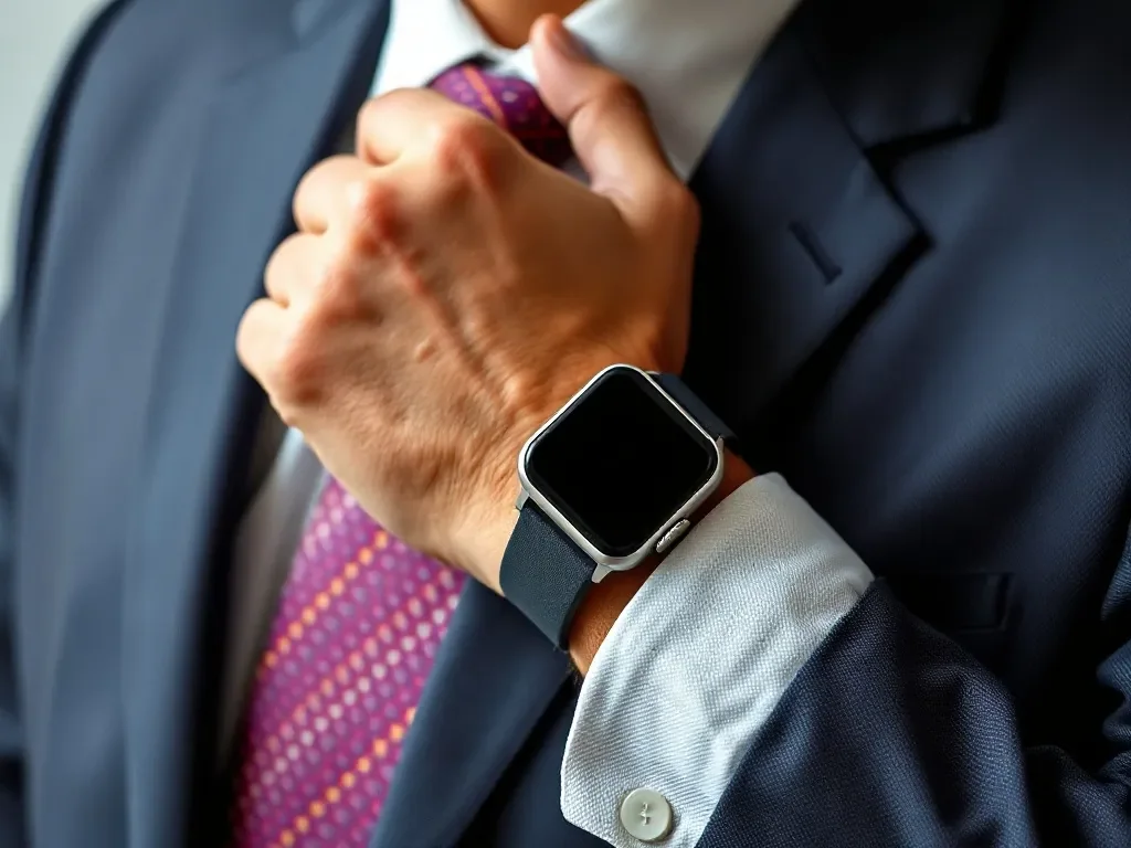 biznesmen ubrany w garnitur i smartwatch