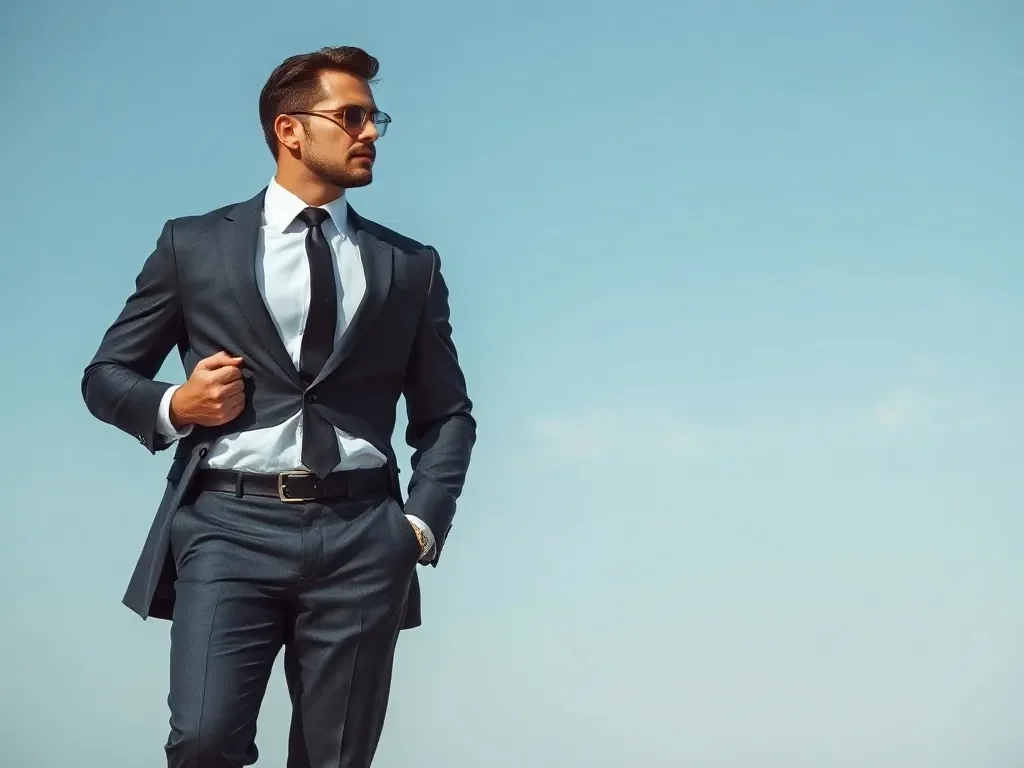 businessman in a suit and trousers with a belt